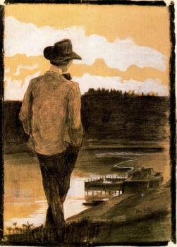 翁貝托 波丘尼 Young Man on a Riverbank